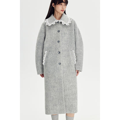 DIDDI MODA Vintage Crochet Lace Peacoat With Horn Buttons