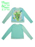 Frufru Gulu Autumn Green Plaid Grape Print Cute Long Sleeve T Shirt