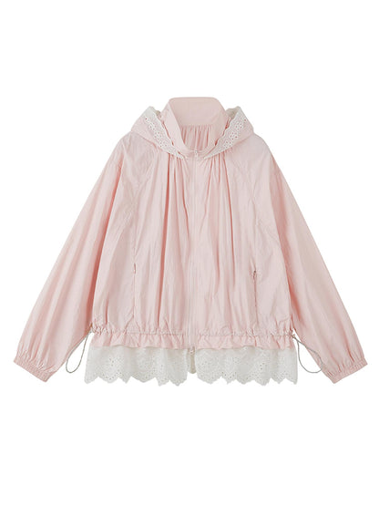 DIDDI MODA Summer Breeze Lace Trim Sun Protection Hoodie Shorts Set