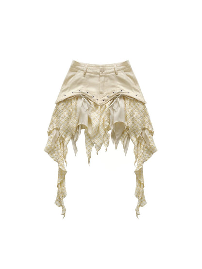 Asymmetrical Tan Asian Style Skirt