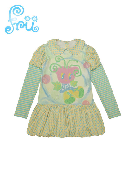 Frufru Gulu Yellow Tulip Puff Sleeve Dress With Peter Pan Collar