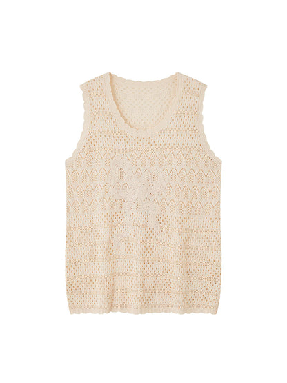 DIDDI MODA Loose Knit Vest With Bow Embroidery And Hollow Out