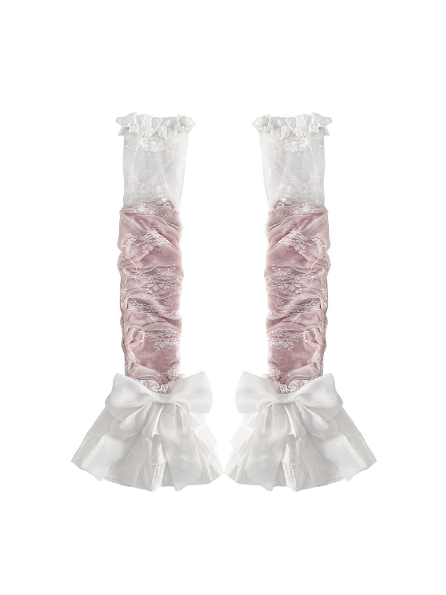 WSW WUSHENWU Lace Trim Bow Leg Warmers Thigh High Socks