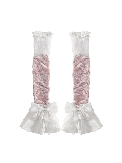 WSW WUSHENWU Lace Trim Bow Leg Warmers Thigh High Socks
