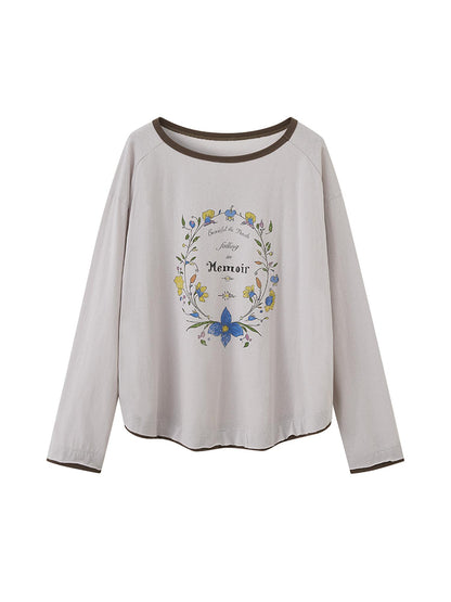 DIDDI MODA Floral Laze Collar Tie Loose Tee
