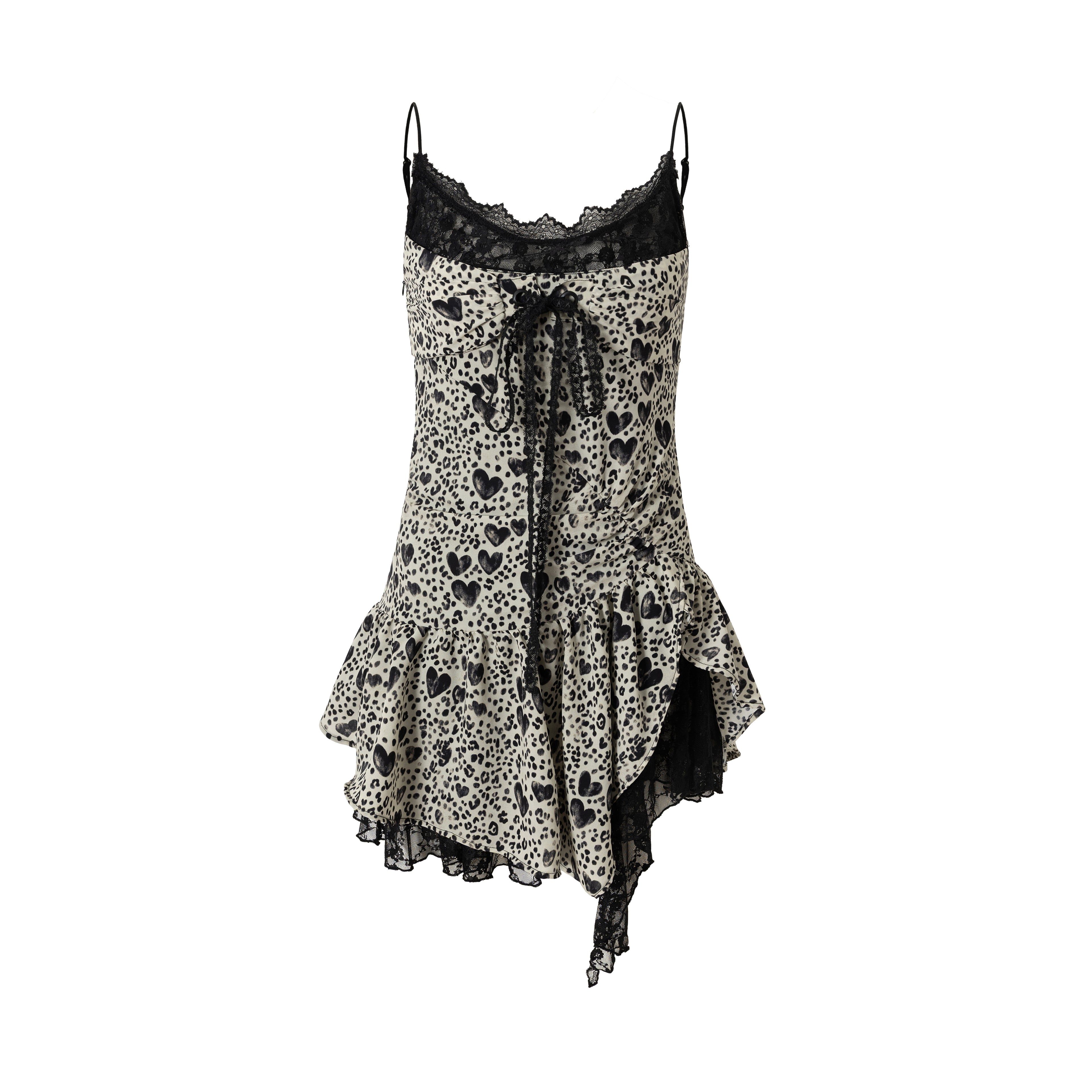 NO ROMANCE Y2K Harajuku Cheetah Lace Trim Slim Dress