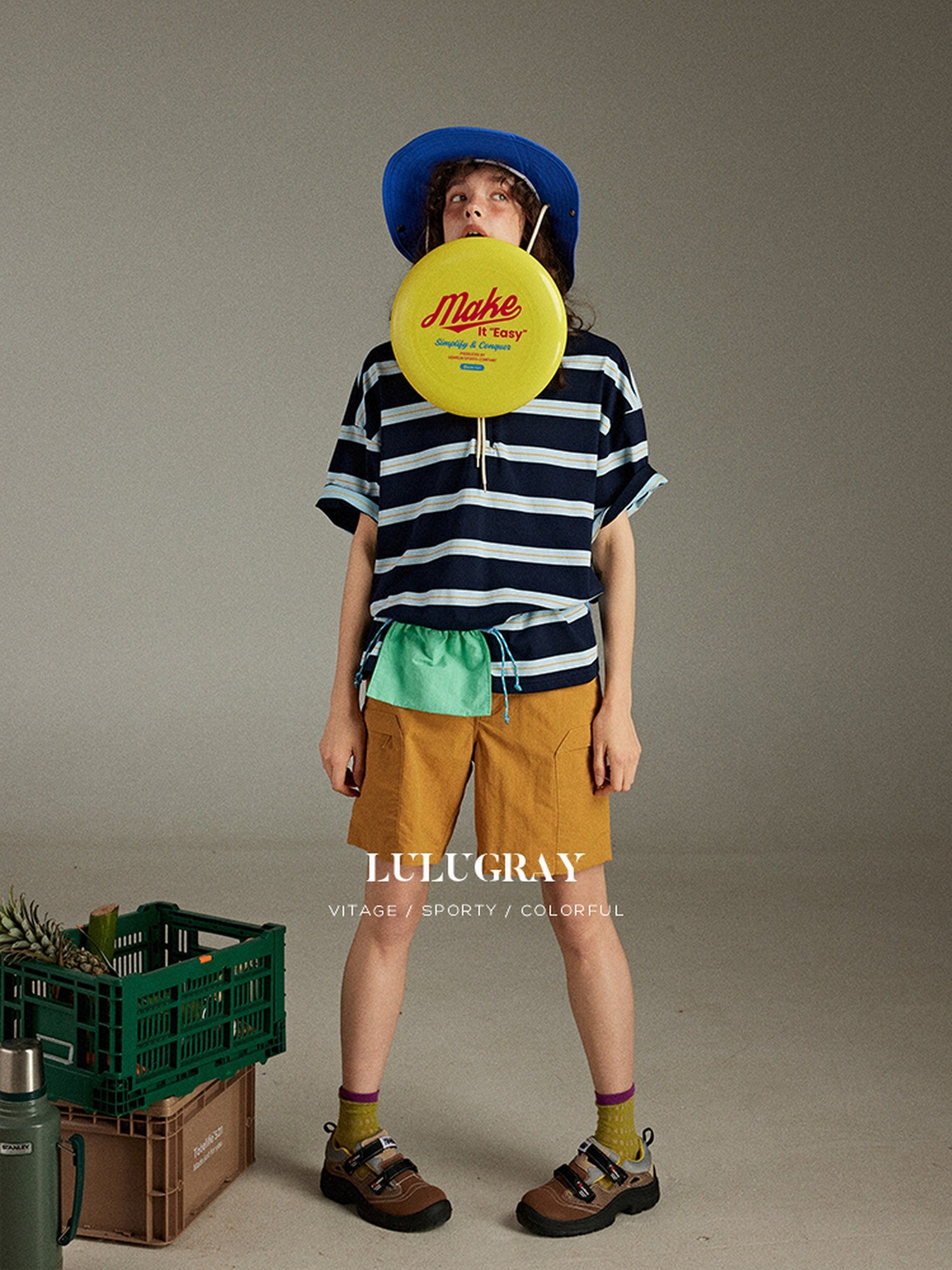 lulugray Colorblock Patchwork Striped Loose Polo Collar Women&