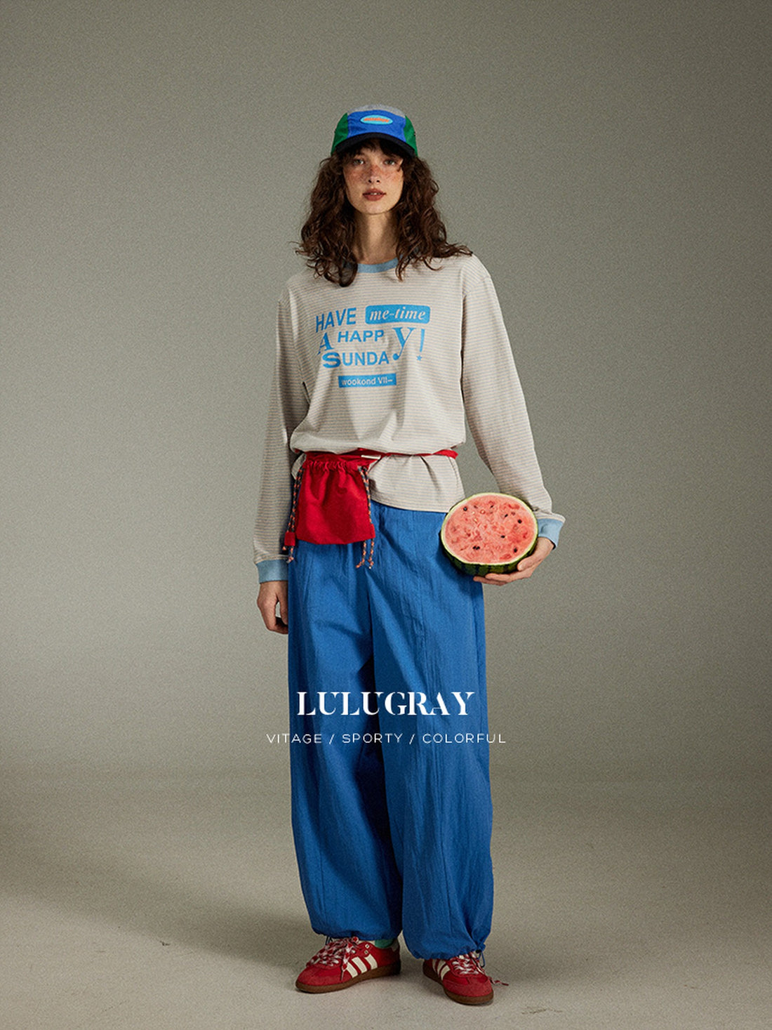 lulugray Colorblock Striped Letter Loose Fit Women&