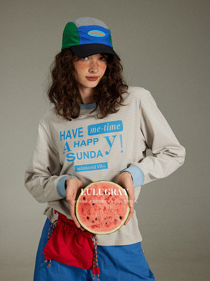 lulugray Colorblock Striped Letter Loose Fit Women&