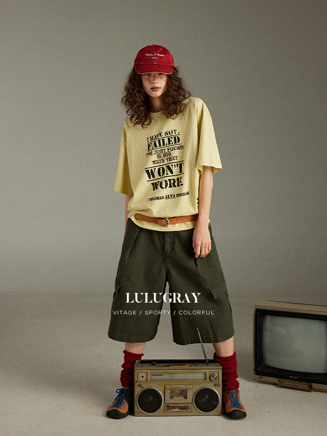 lulugray Letter Print Crew Neck Loose Mid Length Women&