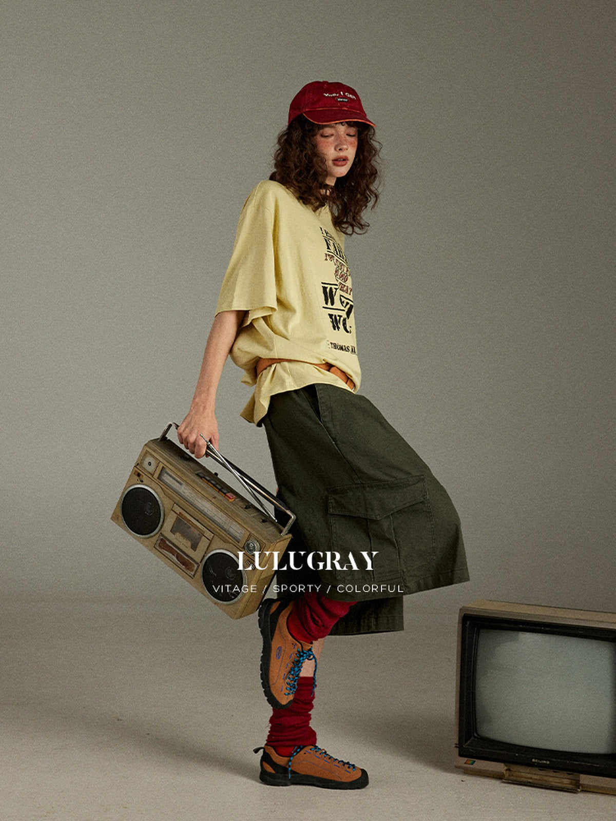 lulugray Letter Print Crew Neck Loose Mid Length Women&