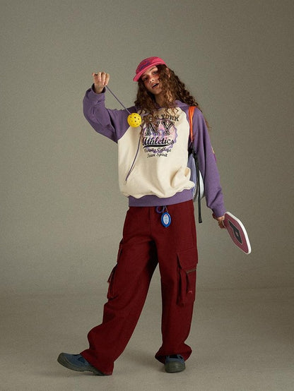 lulugray Multi Pocket Retro Red High Waist Cotton Women&