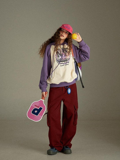 lulugray Multi Pocket Retro Red High Waist Cotton Women&