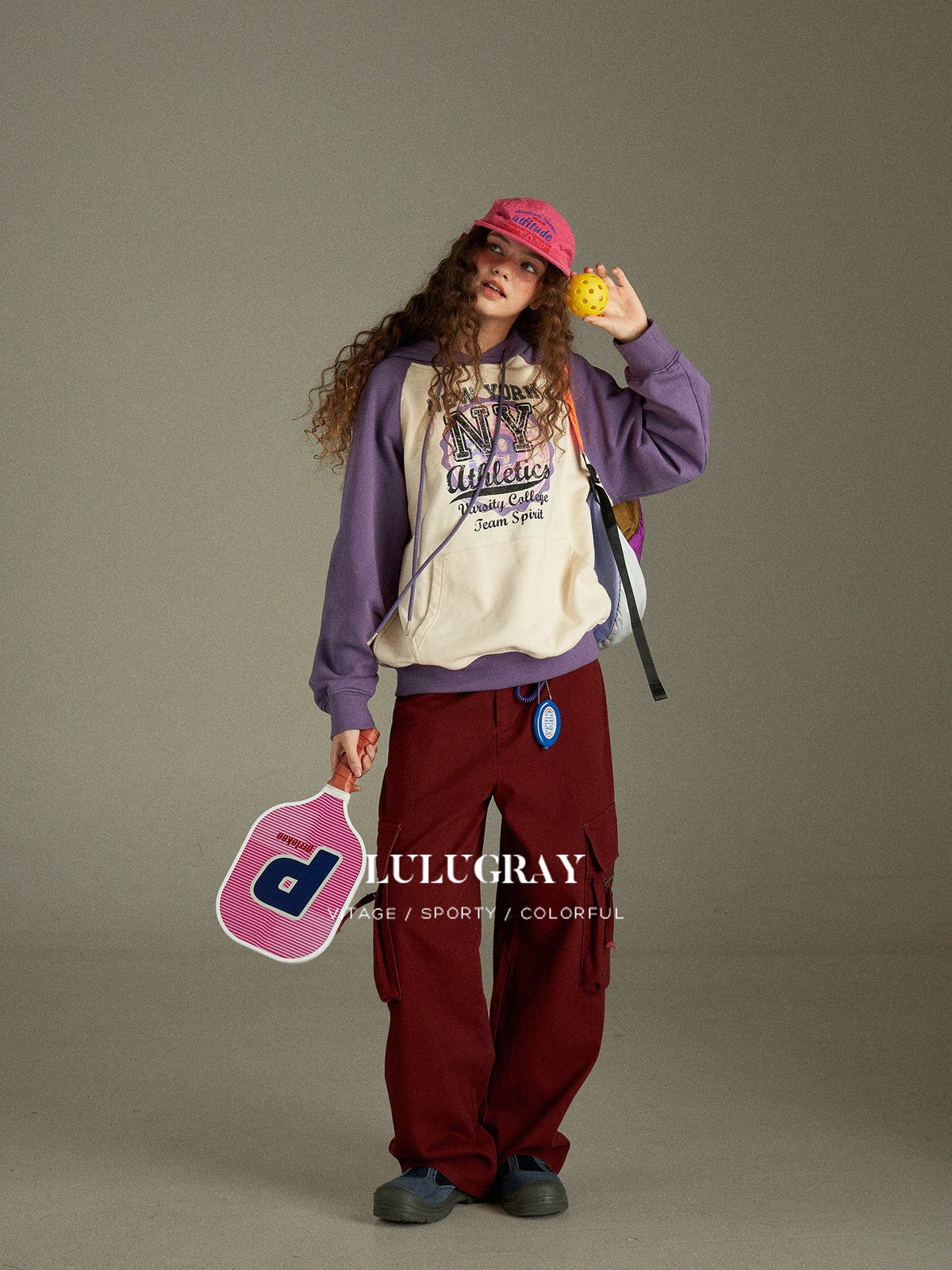 lulugray Multi Pocket Retro Red High Waist Cotton Women&