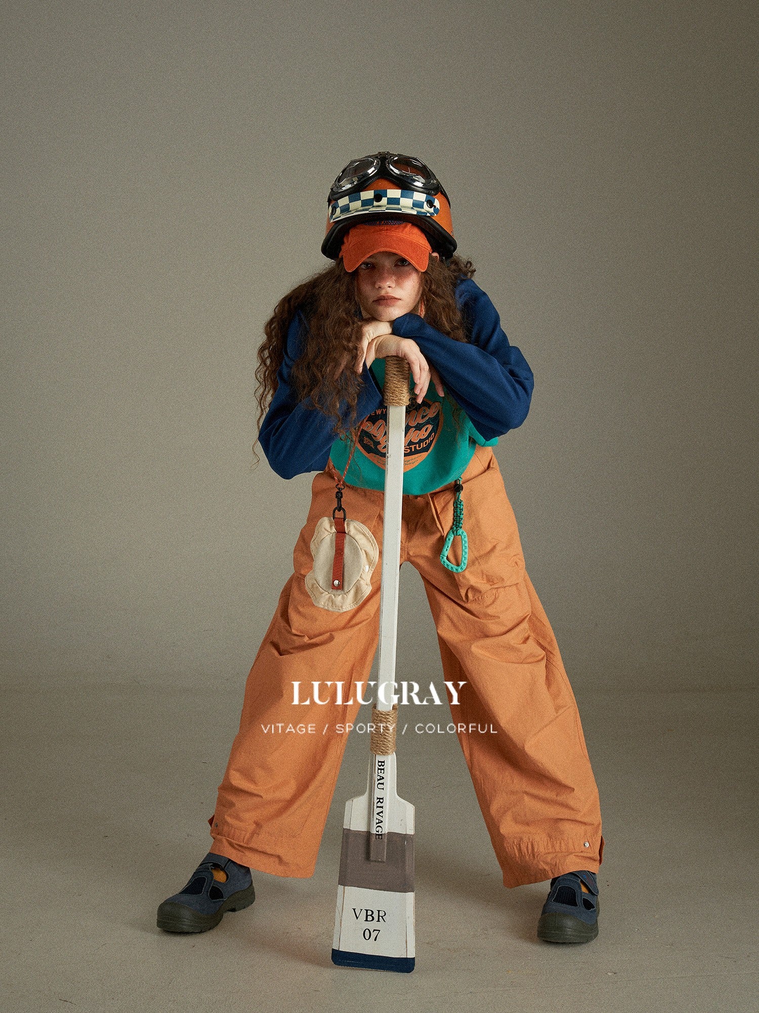lulugray Retro Colorblock Letter Print Raglan Loose Women&