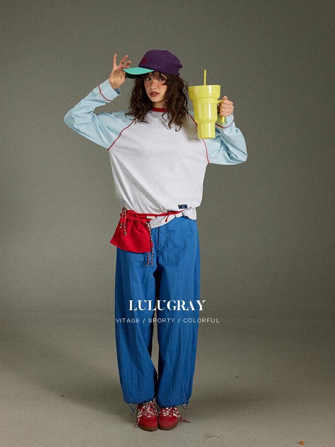 lulugray Retro Colorblock Raglan Printed Women&