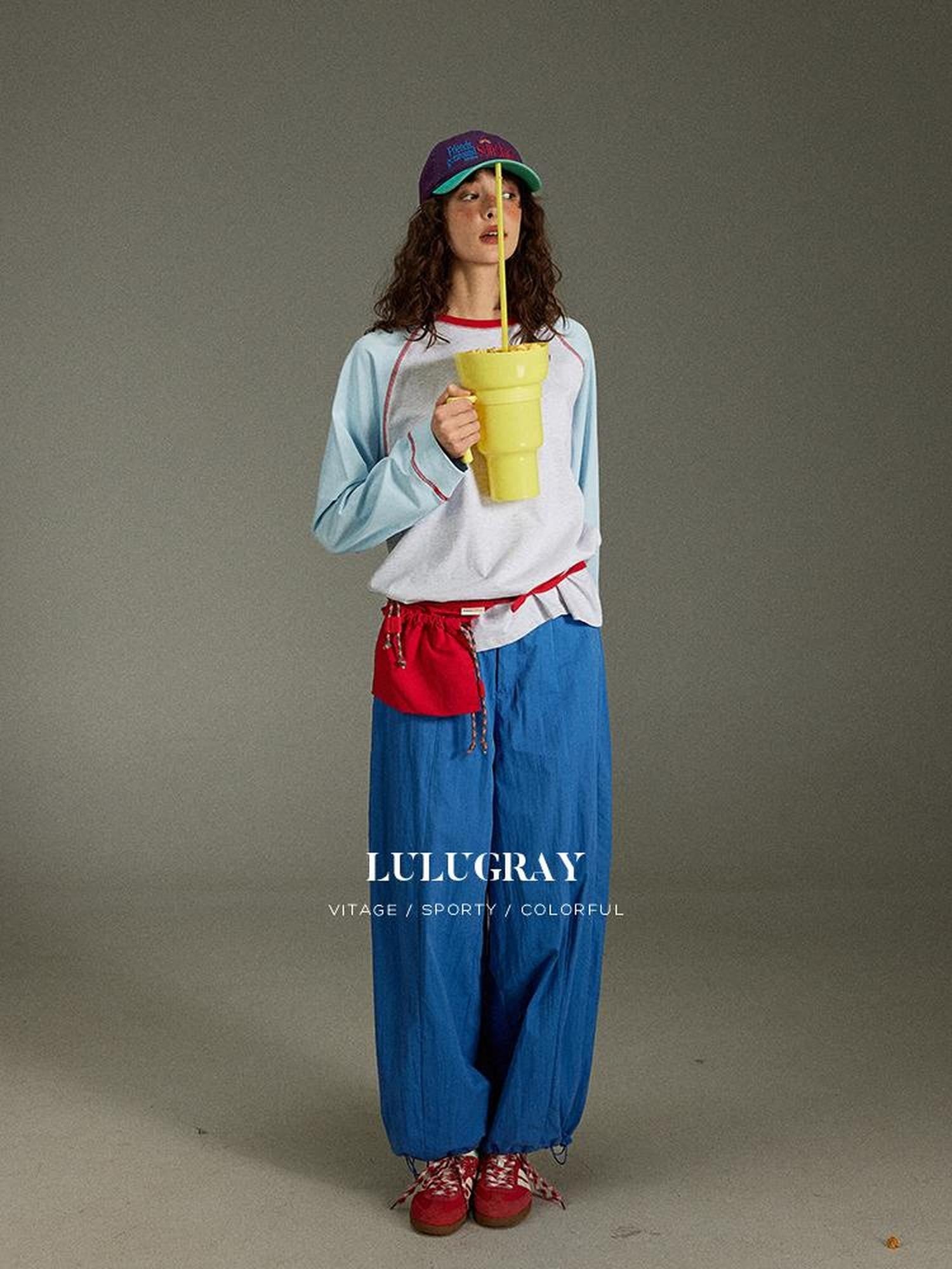 lulugray Retro Colorblock Raglan Printed Women&