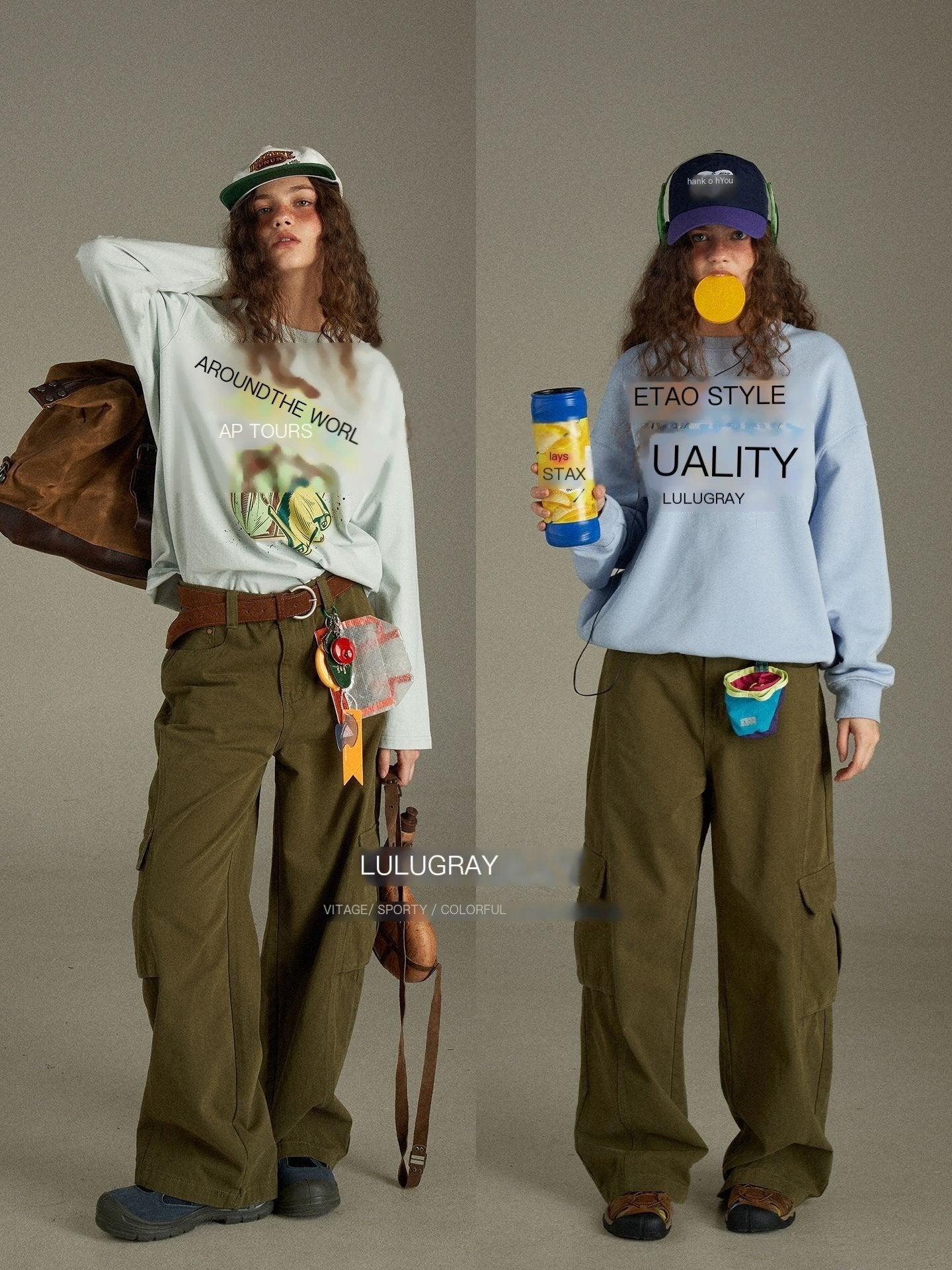 lulugray_Retro_Green_Multi_Pocket_Cargo_High_Waist_Women&