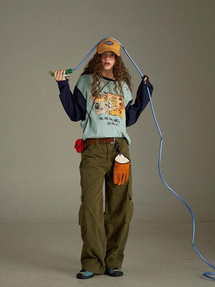 lulugray Retro Green Multi Pocket Cargo High Waist Women&
