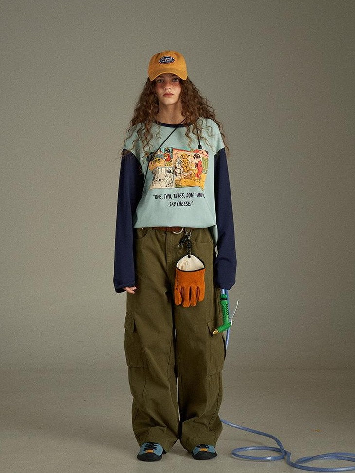 lulugray Retro Green Multi Pocket Cargo High Waist Women&
