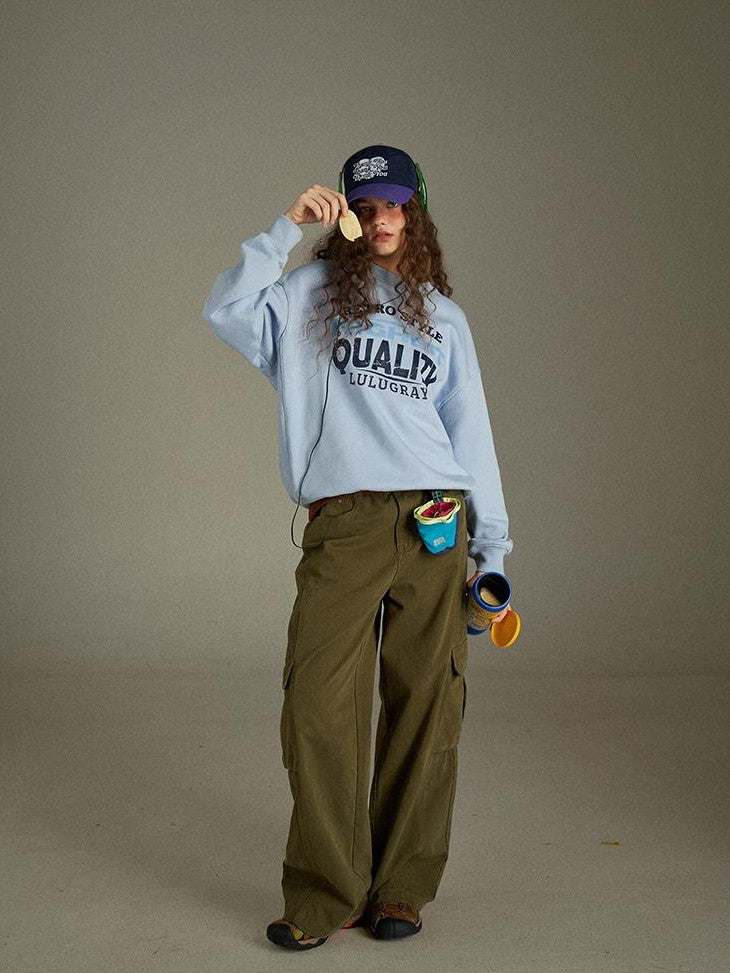 lulugray Retro Green Multi Pocket Cargo High Waist Women&
