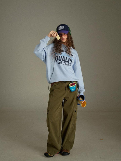 lulugray Retro Green Multi Pocket Cargo High Waist Women&