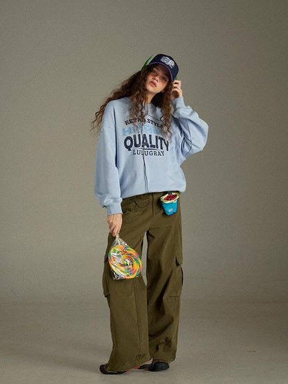 lulugray Retro Green Multi Pocket Cargo High Waist Women&