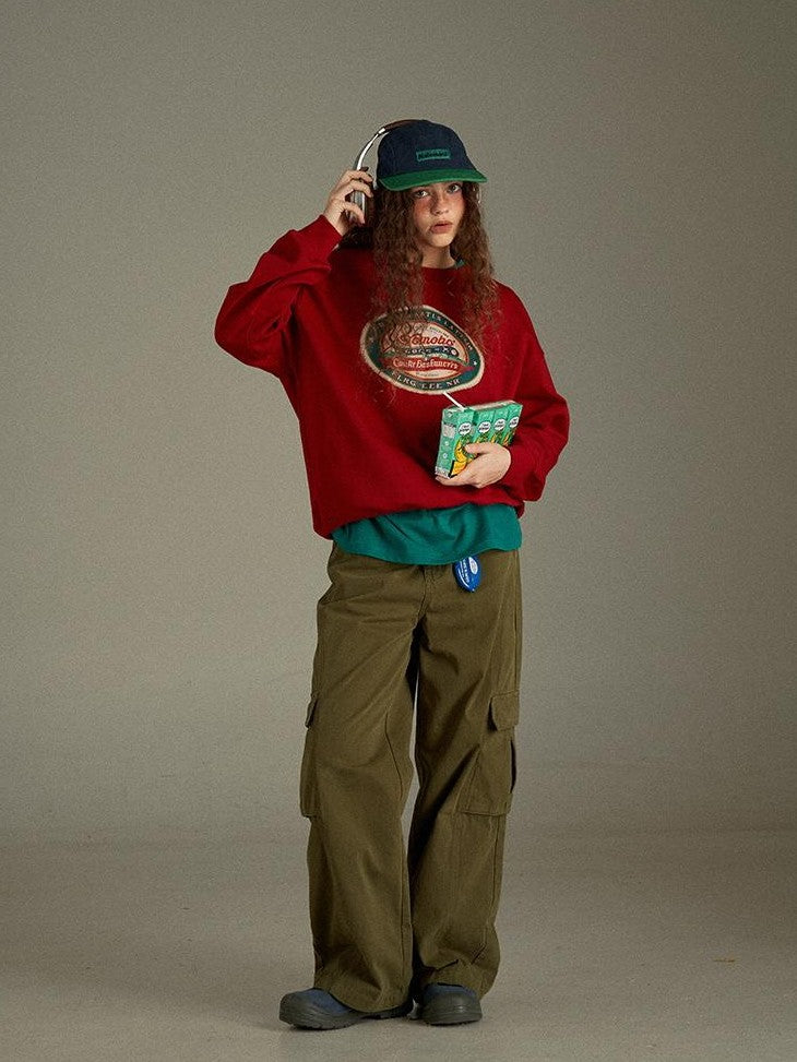 lulugray Retro Green Multi Pocket Cargo High Waist Women&