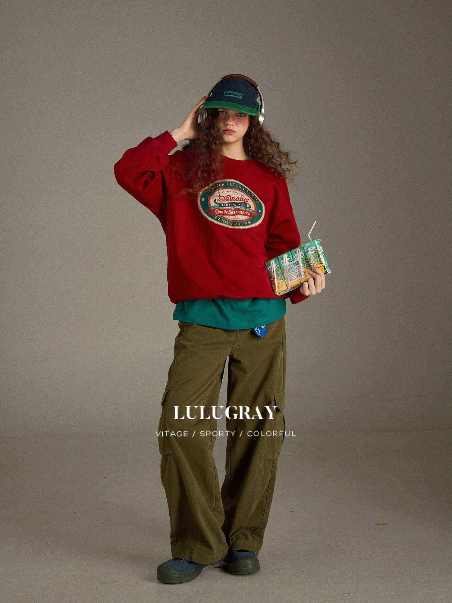 lulugray Retro Green Multi Pocket Cargo High Waist Women&