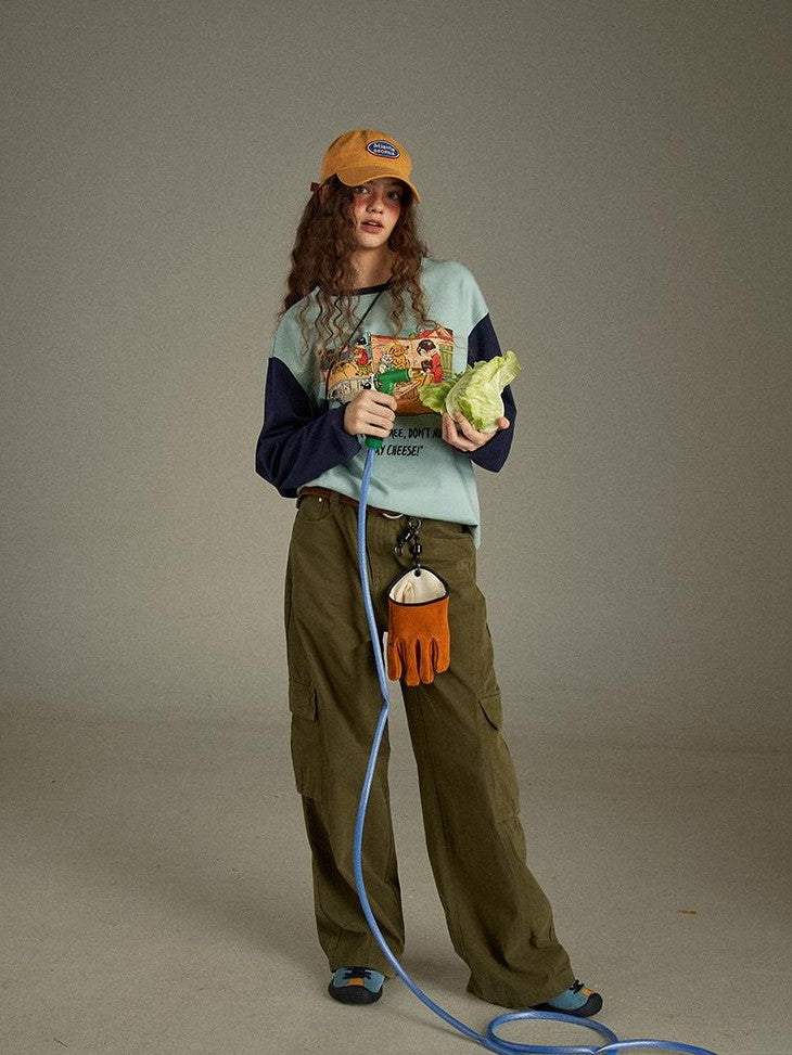 lulugray Retro Green Multi Pocket Cargo High Waist Women&