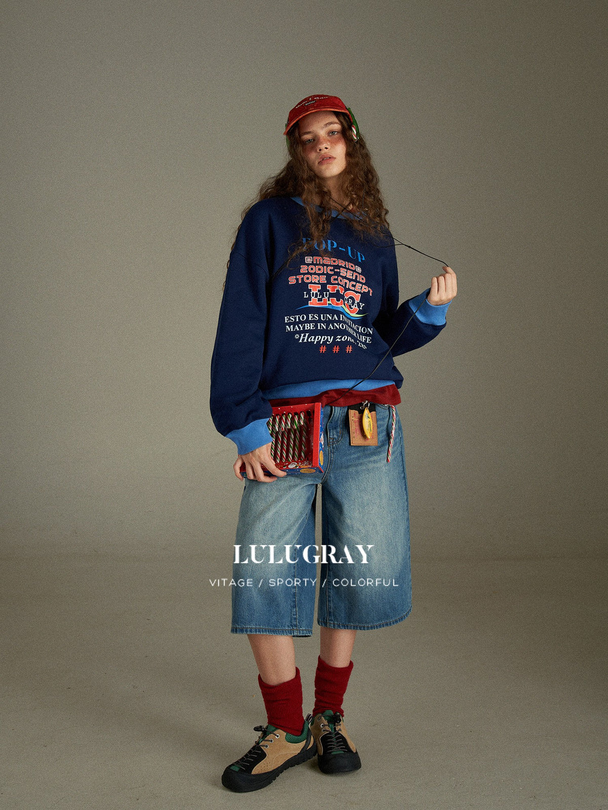 lulugray Retro Original Letter Print Colorblock Women&