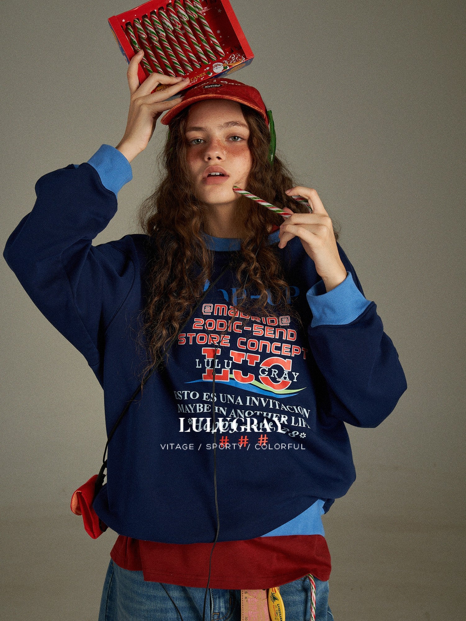 lulugray Retro Original Letter Print Colorblock Women&