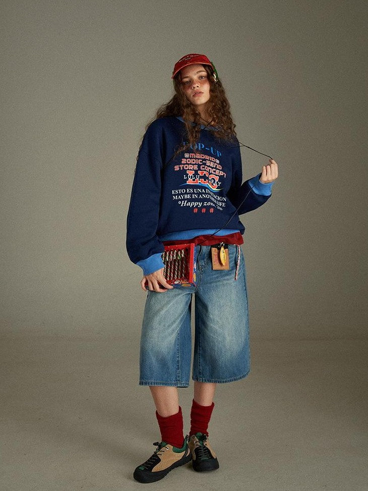 lulugray Retro Original Letter Print Colorblock Women&