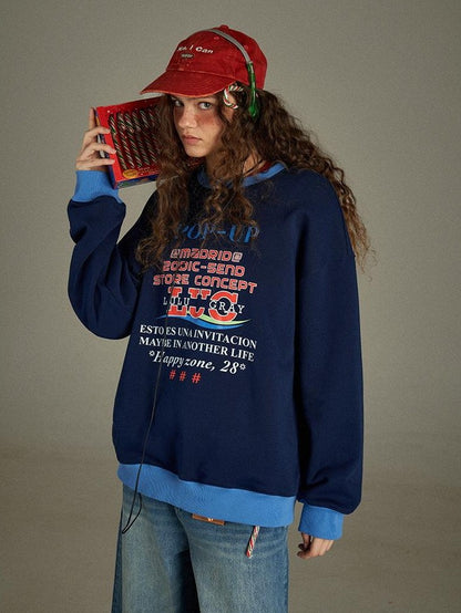 lulugray Retro Original Letter Print Colorblock Women&