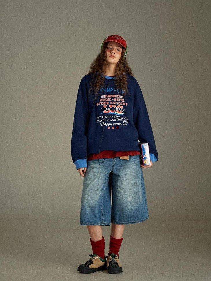 lulugray Retro Original Letter Print Colorblock Women&