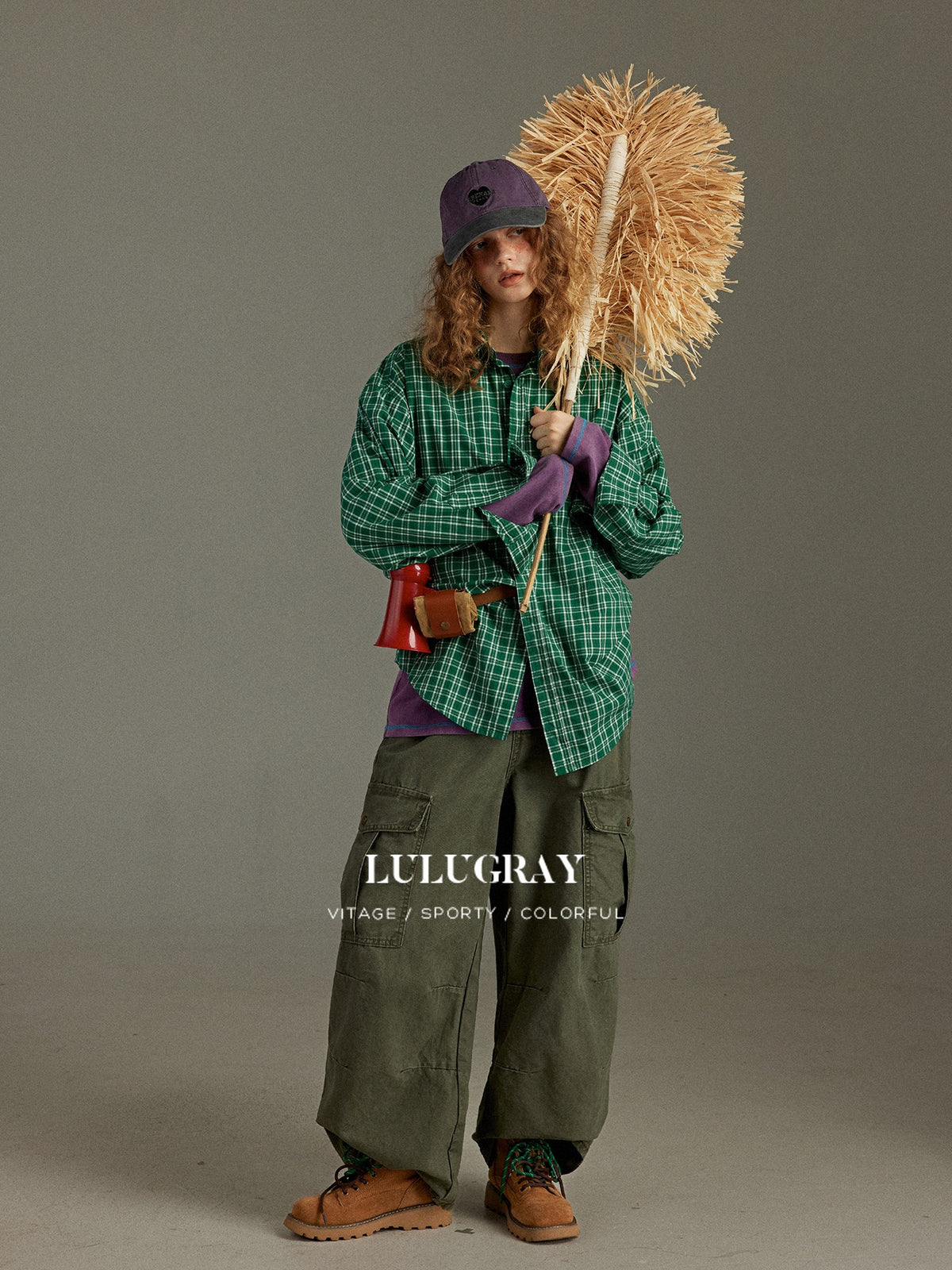 lulugray Retro Plaid Lapel Collar Long Sleeve Loose Fit Women&