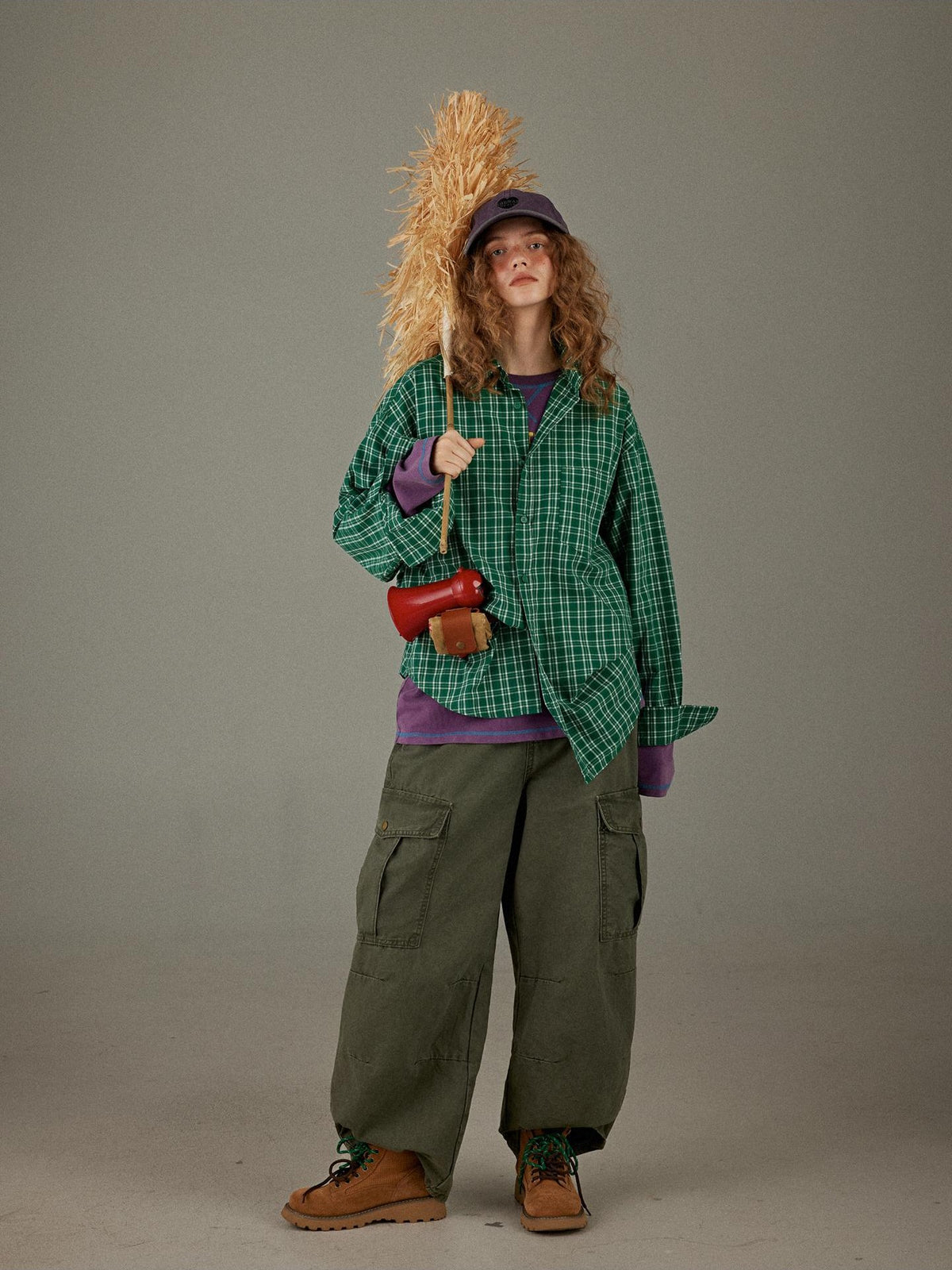 lulugray Retro Plaid Lapel Collar Long Sleeve Loose Fit Women&