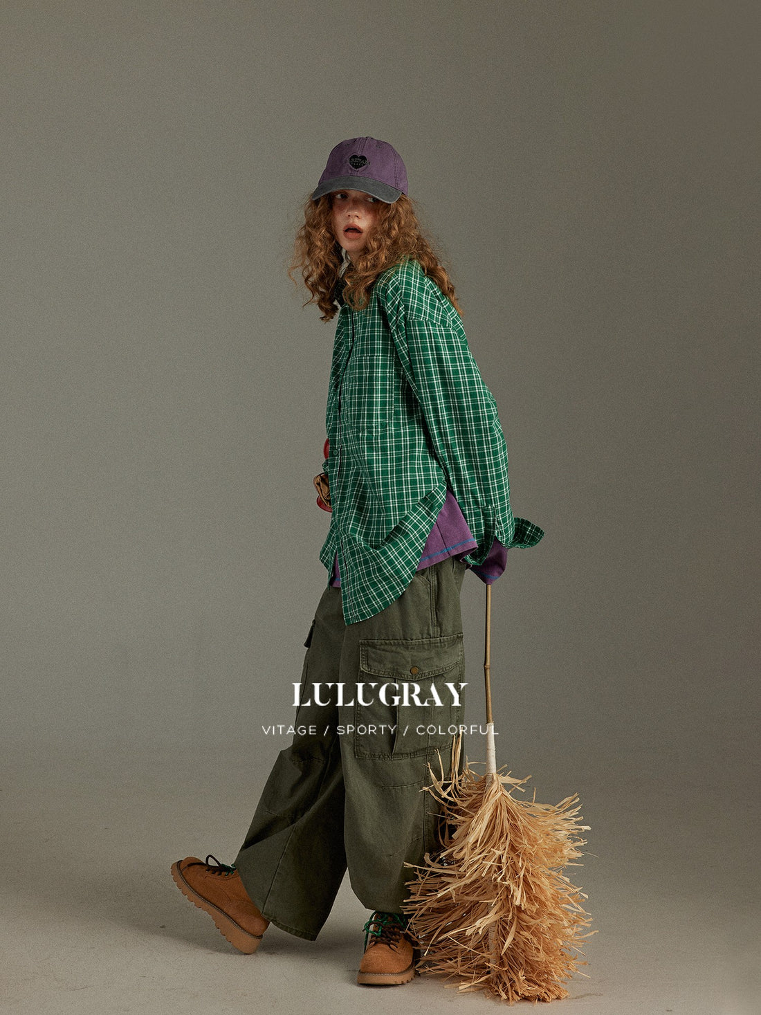 lulugray Retro Plaid Lapel Collar Long Sleeve Loose Fit Women&