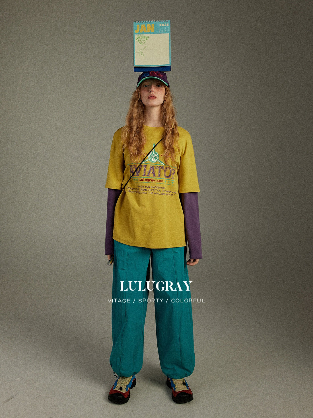 lulugray Retro Printed Colorblock Raglan Faux Two Piece Women&