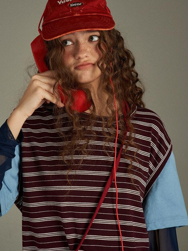 lulugray Retro Striped Colorblock Patchwork Layered Women&