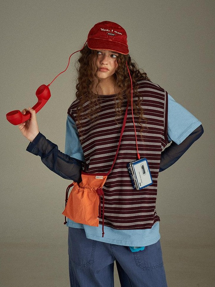 lulugray Retro Striped Colorblock Patchwork Layered Women&