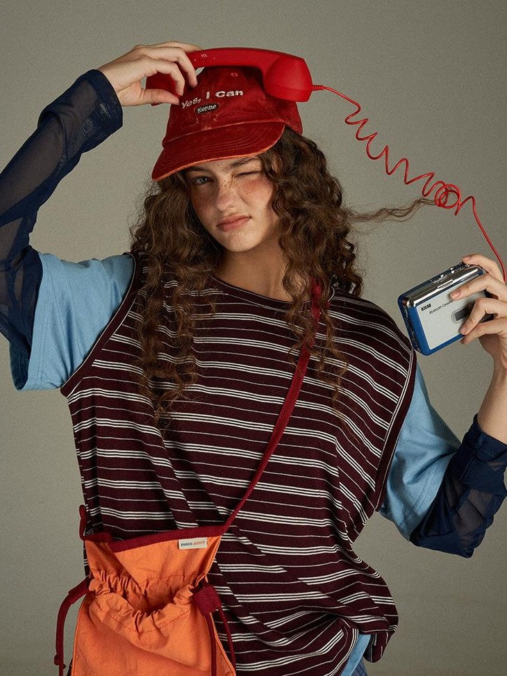 lulugray Retro Striped Colorblock Patchwork Layered Women&
