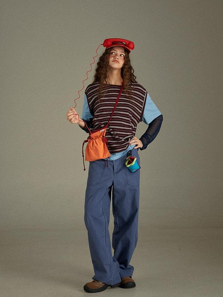 lulugray Retro Striped Colorblock Patchwork Layered Women&