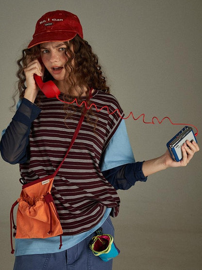 lulugray Retro Striped Colorblock Patchwork Layered Women&