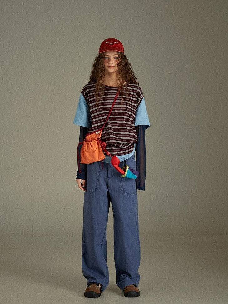 lulugray Retro Striped Colorblock Patchwork Layered Women&