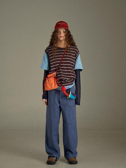 lulugray Retro Striped Colorblock Patchwork Layered Women&