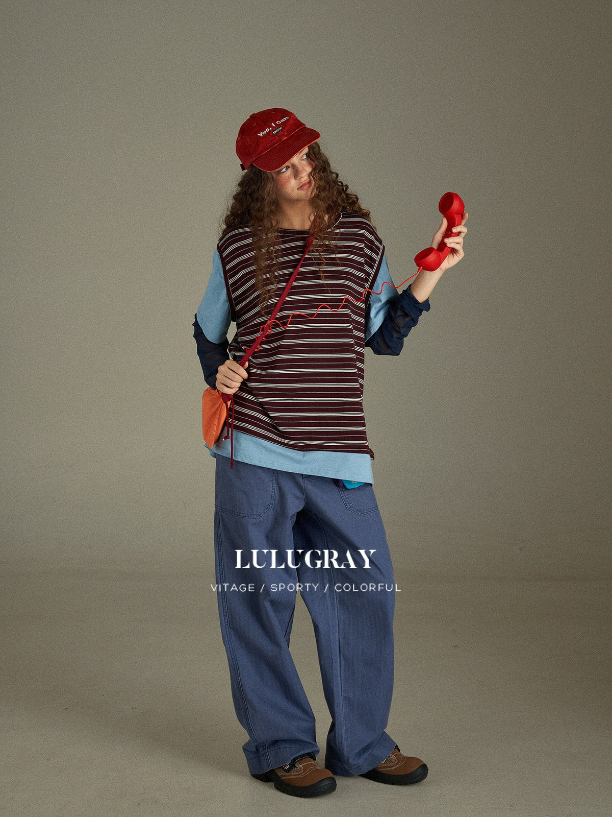 lulugray Retro Striped Colorblock Patchwork Layered Women&