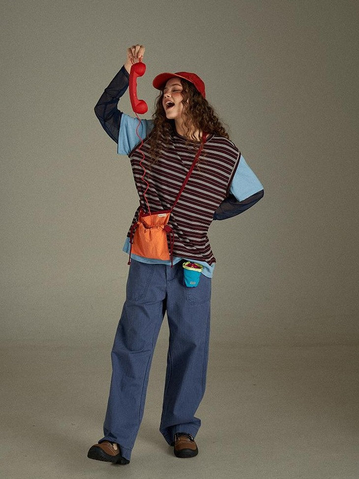lulugray Retro Striped Colorblock Patchwork Layered Women&