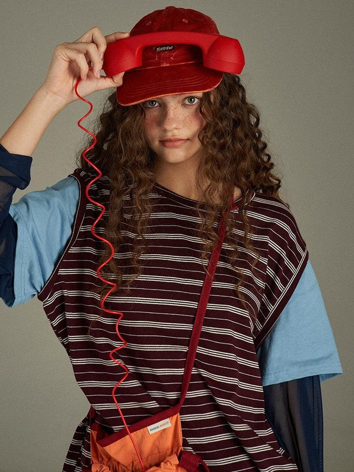 lulugray Retro Striped Colorblock Patchwork Layered Women&