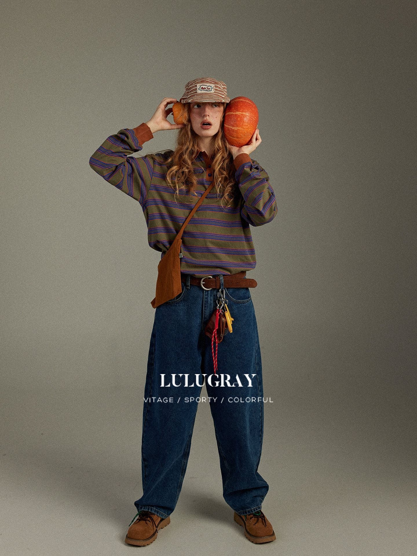 lulugray_Striped_Colorblock_Patchwork_Polo_Collar_Women&